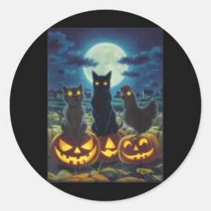 Black Cat Dog Chicken Halloween Pumpkin Spooky Classic Round Sticker