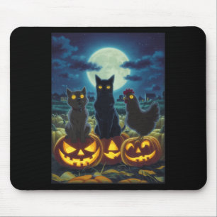 Black Cat Dog Chicken Halloween Pumpkin Spooky Mouse Pad