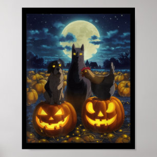 Black Cat Dog Chicken Halloween Pumpkin Spooky Poster