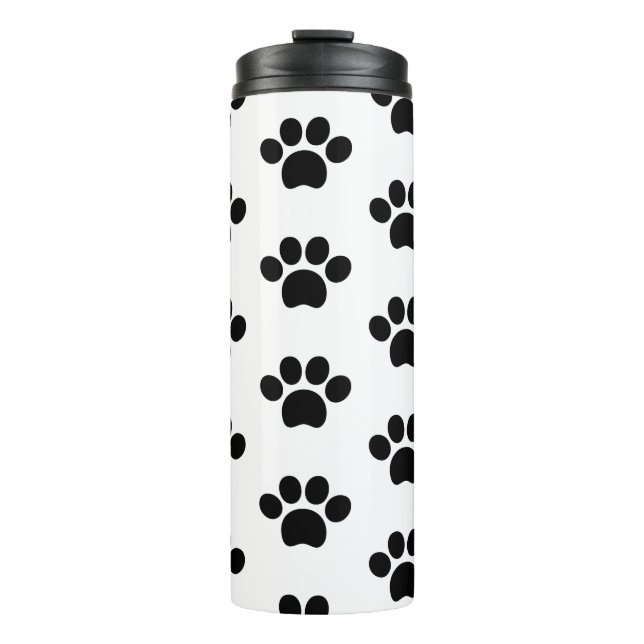 Black cat dog paw print cute on white thermal tumbler (Front)