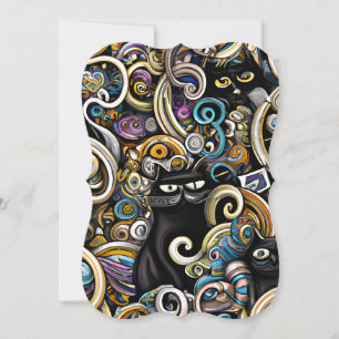 Black Cat Doodle Art Whimsical Magical Seamless Pa Card