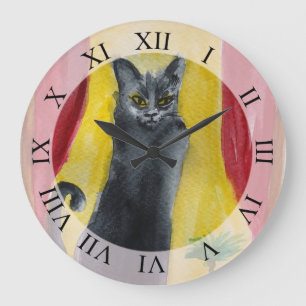 Black Cat drawing  Large Clock
