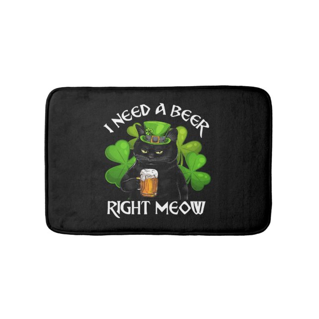 Black Cat Drinking Beer St Patricks Day For Irish Bath Mat (Front)
