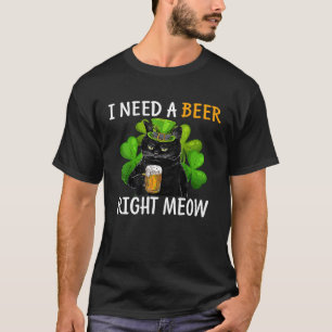Black Cat Drinking Beer St Patricks Day For Irish T-Shirt