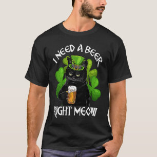 Black Cat Drinking Beer St Patricks Day For Irish T-Shirt