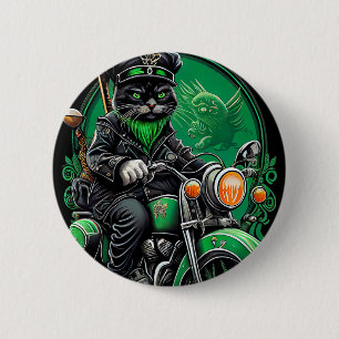 Black Cat driving bike St. Patrick's Day 6 Cm Round Badge