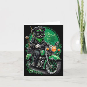 Black Cat driving bike St. Patrick's Day Card