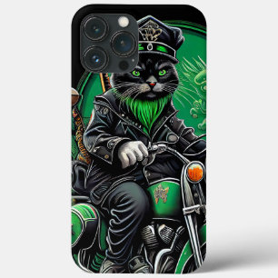 Black Cat driving bike St. Patrick's Day iPhone 13 Pro Max Case