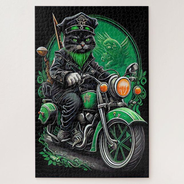 Black Cat driving bike St. Patrick's Day Jigsaw Puzzle (Vertical)
