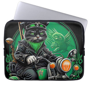 Black Cat driving bike St. Patrick's Day Laptop Sleeve