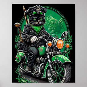 Black Cat driving bike St. Patrick's Day Poster