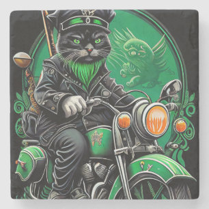Black Cat driving bike St. Patrick's Day Stone Coaster