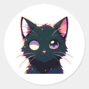 Black Cat Driving with Serious Face Classic Round Sticker