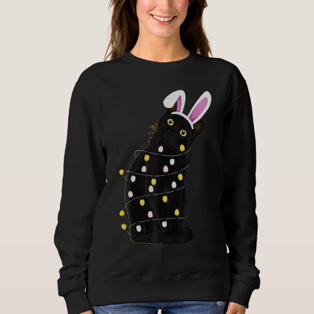 Black Cat Easter Decorations Lights Pajama Easter  Sweatshirt (Front)