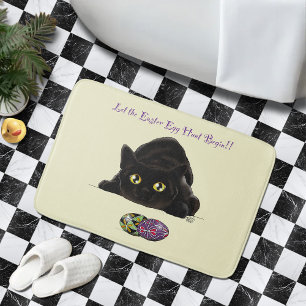 Black Cat Easter Eggs Hunt Holiday Yellow Bath Mat