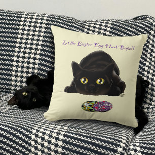 Black Cat Easter Eggs Hunt Holiday Yellow Cushion