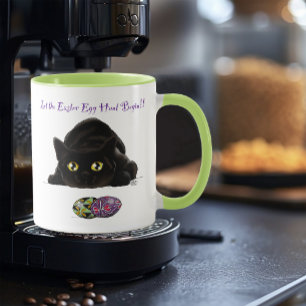 Black Cat Easter Eggs Hunt Holiday Yellow Mug