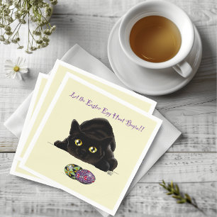Black Cat Easter Eggs Hunt Holiday Yellow Napkin