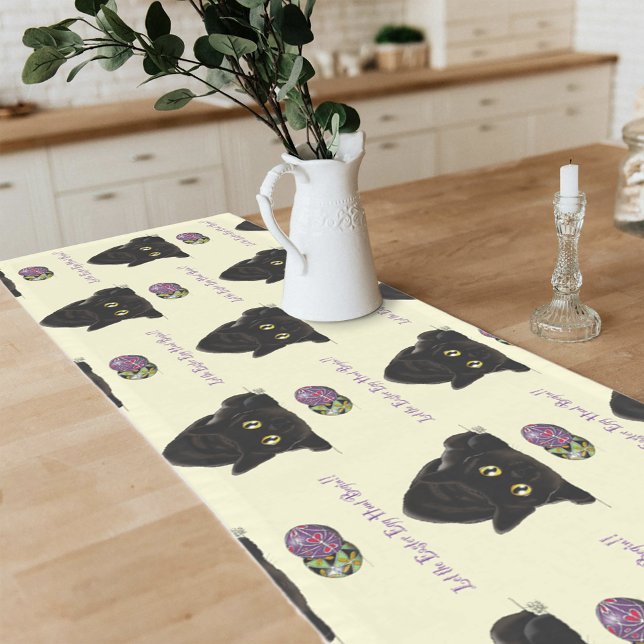 Black Cat Easter Eggs Hunt Holiday Yellow Short Table Runner (Creator Uploaded)