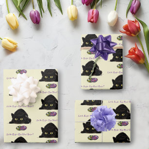 Black Cat Easter Eggs Hunt Holiday Yellow Wrapping Paper Sheet
