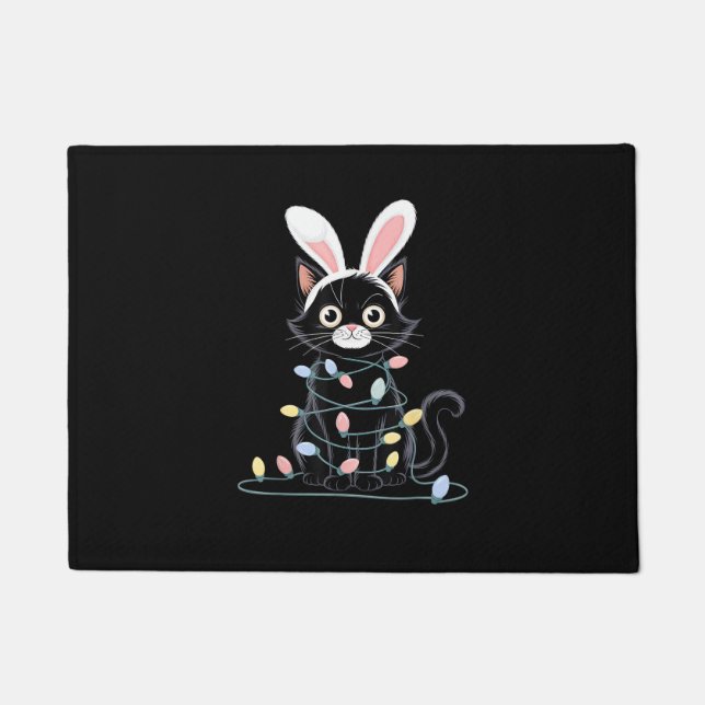 Black Cat Easter Pajama Funny Easter Decorations L Doormat (Front)