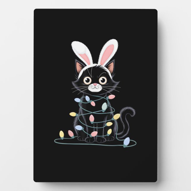 Black Cat Easter Pajama Funny Easter Decorations L Plaque (Front)