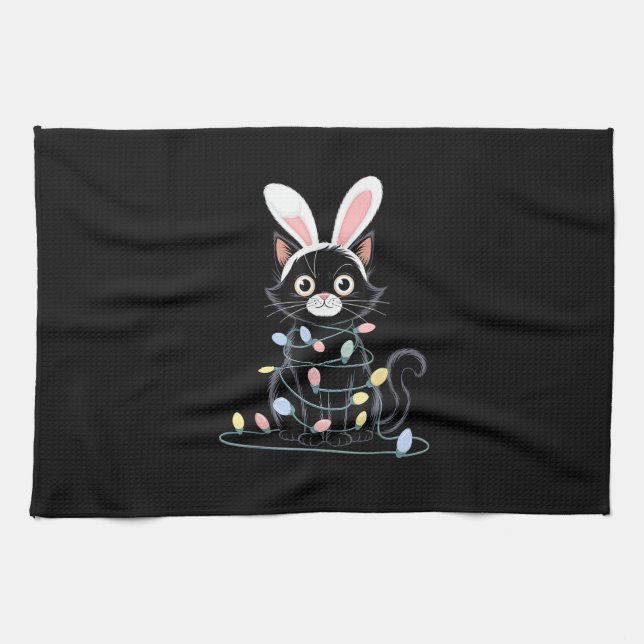 Black Cat Easter Pajama Funny Easter Decorations L Tea Towel (Horizontal)