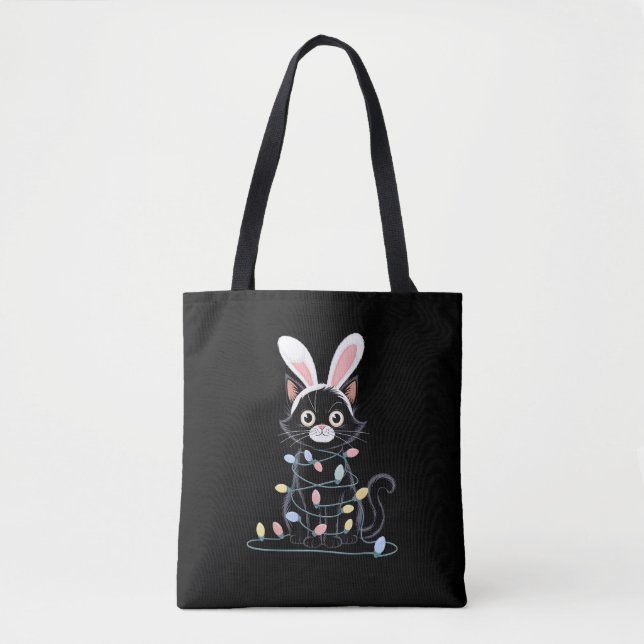 Black Cat Easter Pajama Funny Easter Decorations L Tote Bag (Front)