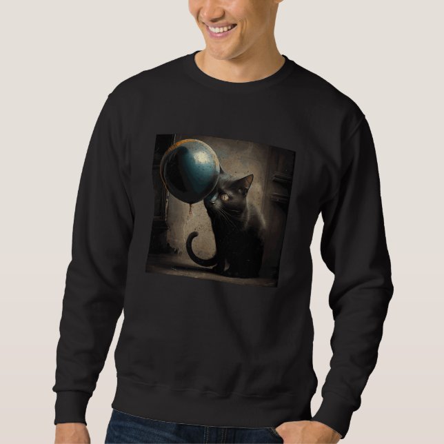 Black Cat Eat Balloon Sweatshirt (Front)