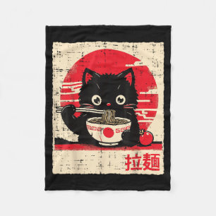 Black Cat Eating Ramen Cute Japanese Noodle Men Fleece Blanket