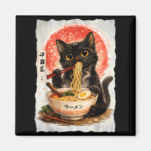 Black Cat Eating Ramen Cute Kawaii Anime Cat Magnet