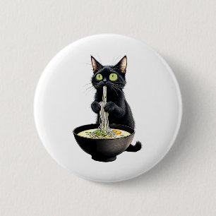 Black Cat Eating Ramen Noodles Japanese Food 6 Cm Round Badge