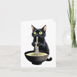 Black Cat Eating Ramen Noodles Japanese Food Card
