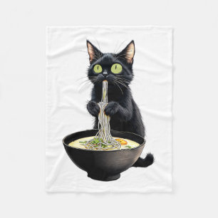 Black Cat Eating Ramen Noodles Japanese Food Fleece Blanket