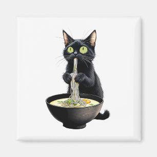 Black Cat Eating Ramen Noodles Japanese Food Magnet
