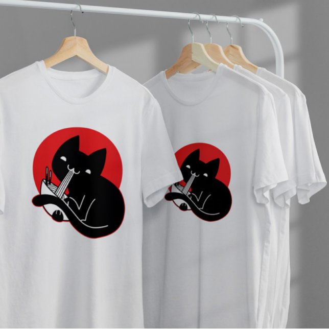 Black Cat Eating Ramen T-Shirt (Creator Uploaded)