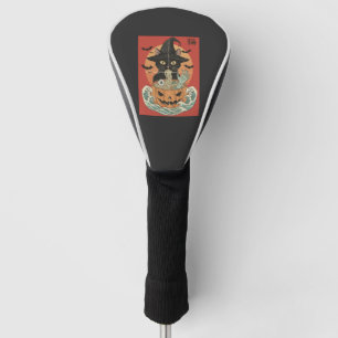 Black cat eats Japanese ramen for Halloween Golf Head Cover