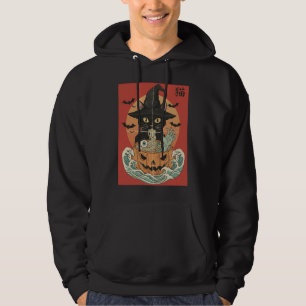 Black cat eats Japanese ramen for Halloween Hoodie