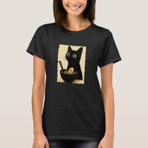 Black Cat Eats Ramen Noodles Japanese Vintage T-Shirt