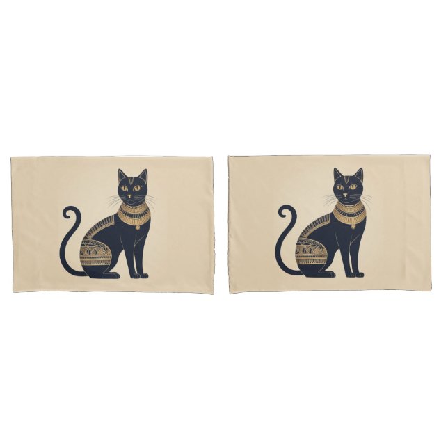 Black Cat Egyptian-Inspired Cream Pillowcase (Front-Set)