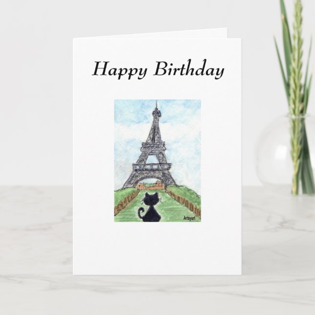 BLACK CAT EIFFEL TOWER BIRTHDAY CARD (Front)