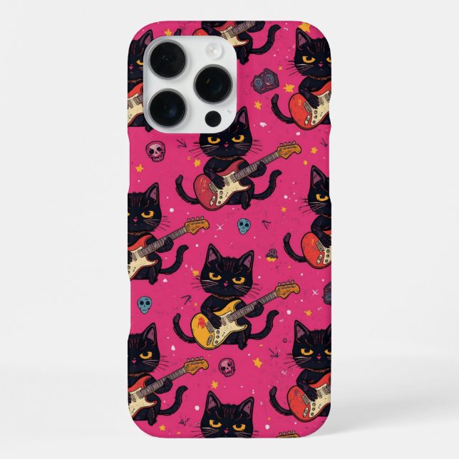 Black Cat Electric Guitar Players Rock Band Gift iPhone Case (Back)