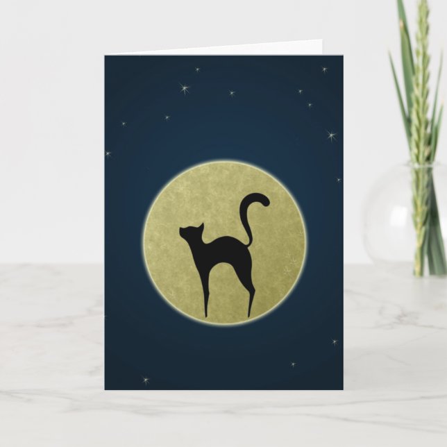 Black cat elegant silhouette and moon card (Front)