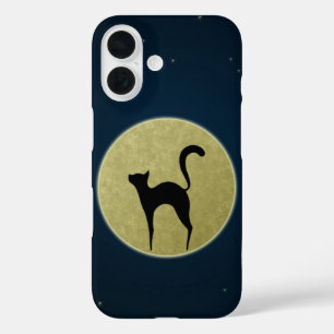 Black cat elegant silhouette and moon iPhone 16 case