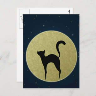 Black cat elegant silhouette and moon postcard