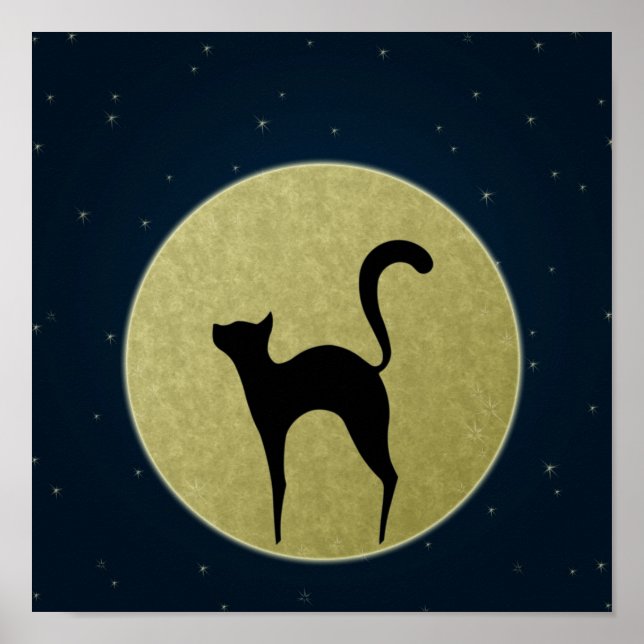 Black cat elegant silhouette and moon poster (Front)