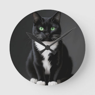 Black Cat Emerald Eyes Round Clock
