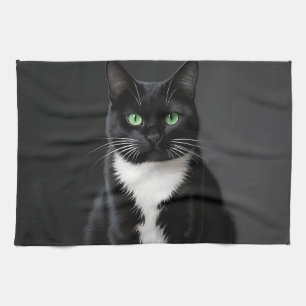 Black Cat Emerald Eyes Tea Towel