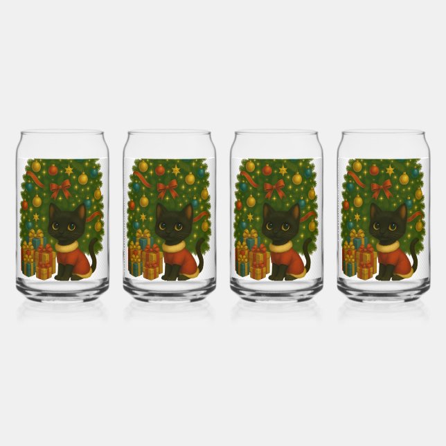 “Black Cat Emi and the Christmas Tree” Can Glass (Front)