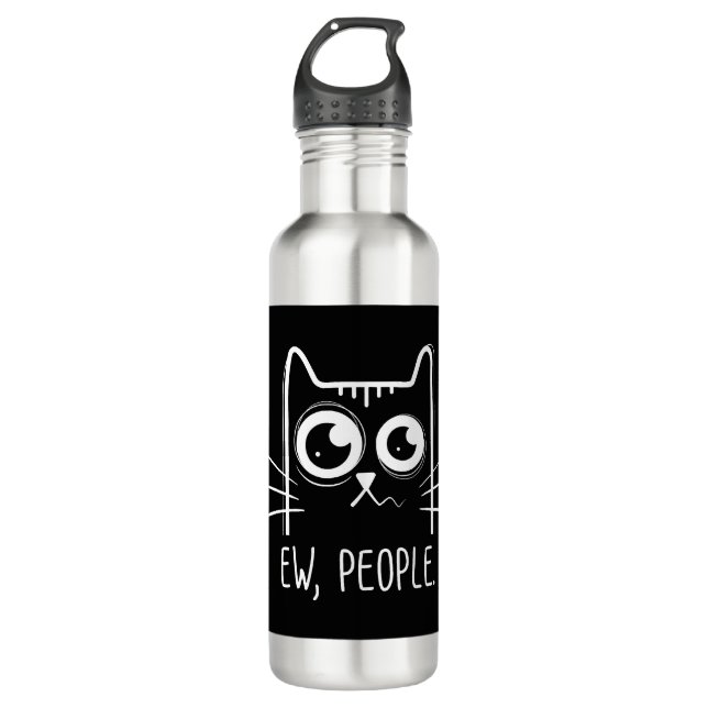 Black Cat Ew People Funny Cat Lover 710 Ml Water Bottle (Front)
